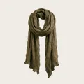Elegant lightweight olive green wrinkled scarf with a vintage artistic style for women - 180cm / Army Green