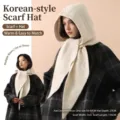 Minimalist winter thick knitted balaclava hat and scarf combo for women in beige - One Size / Off White