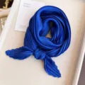 Elegant royal blue pleated small square scarf for women professional styling and neckwear - Sapphire Blue / 45-90cm