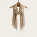 Elegant beige crinkled long scarf for women with lightweight texture - 180cm / Light Camel