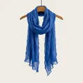 Elegant solid bright blue lightweight long scarf for women with textured fabric finish - 180cm / Sapphire Blue