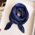 Elegant dark blue pleated square silk scarf for women fashion necktie hair band - Navy Blue / 45-90cm