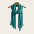 Retro elegant teal long scarf with crinkled texture for women fashion style neckwear - 180cm / Aqua Blue