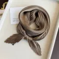Elegant pleated square silk scarf in champagne satin for professional or casual styling - Tea Coffee / 45-90cm