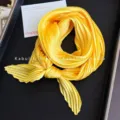Elegant bright yellow pleated small square silk scarf for women's professional wear - Goose Yellow / 45-90cm