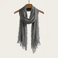 Elegant solid grey crinkled long scarf for women with lightweight plissé fabric texture - 180cm / Dark Gray