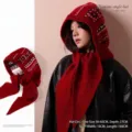 Warm red chunky knit hooded scarf balaclava with Fair Isle pattern detail for winter - One Size / Retro Copper