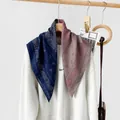 Retro bicolored paisley square silk scarf in navy blue and dusty rose for stylish women - RZ6531 - Blue