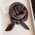 Elegant brown pleated silk square scarf with satin finish for a professional look - Black and Coffee / 45-90cm