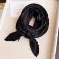 Elegant black pleated square scarf for professional neckwear or chic hair styling - Black / 45-90cm
