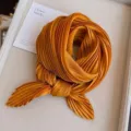 Elegant mustard yellow pleated silk square scarf for professional neckwear styling - Amber / 45-90cm