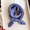 Elegant lilac pleated small square silk scarf for women's professional necktie style - Grey Blue / 45-90cm