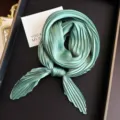 Elegant pleated silk square scarf in mint green for professional styling - Grey Green / 45-90cm