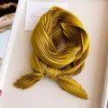Elegant mustard yellow pleated silk square scarf for women high-end fashion accessory - Turmeric / 45-90cm