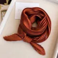 Elegant pleated burnt orange silk scarf, perfect for a professional neckerchief style - Caramel color / 45-90cm