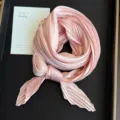 Elegant pink pleated silk square scarf for professional neckwear or hair accessory. - Nude Pink / 45-90cm