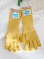 Detalle de guantes largos de punto amarillos para invierno con parche - Talla única / Amarillo