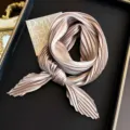 Elegant champagne pleated square scarf with a silky crinkle texture for hair or neck - Light Coffee / 45-90cm