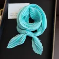 Elegant turquoise pleated silk square scarf for professional necktie or hairband - Light Blue / 45-90cm