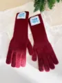 Detalle de guantes de invierno largos de punto burdeos con puños de forro polar - Talla única / Granate