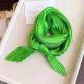 Bright green pleated silk scarf knotted for women elegant professional neckerchief - Fluorescent Green / 45-90cm