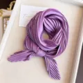 Elegant premium purple pleated silk-like square scarf for women professional neckerchief - Purple / 45-90cm