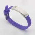 Purple silicone autism awareness bracelet with stainless steel plate and puzzle ribbon - Purple