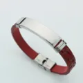 Elegant red faux leather bracelet with polished stainless steel plate for DIY engraving - Red
