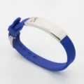 Adjustable blue silicone and stainless steel autism awareness bracelet with puzzle ribbon - Blue