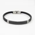 Elegante pulsera de cuero negro con placa de metal personalizable y cierre de acero - Tono Negro (GJ-111)