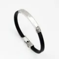 Retro-Lederarmband in Schwarz mit anpassbarer silberner Edelstahlplatte für DIY-Gravur - Silberfarben (PG-110)