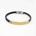 Pulsera minimalista de silicona negra con placa personalizable de acero inoxidable dorado. - Tono Dorado (GJ-112)
