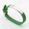 Adjustable green silicone bracelet with stainless steel autism awareness puzzle ribbon plate - Green