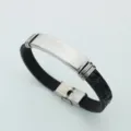 Minimalist DIY laser engraving stainless steel plate with black faux leather strap bracelet - Black