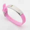 Pink silicone autism awareness bracelet with stainless steel plate and colorful ribbon - Pink
