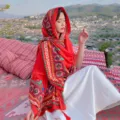 Bohemian style large red silk-like shawl scarf with ethnic patterns and tassels - 180x100cm / Ethnic Style Red