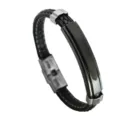 Retro schwarz geflochtenes Lederarmband mit polierter gravierbarer Edelstahlplatte - Schwarz