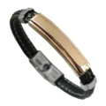 Geflochtenes Armband aus schwarzem Leder mit roségoldener Platte - Roségold