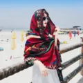 Vibrant bohemian ethnic red oversized shawl scarf perfect for beach travel and photography - 180x100cm / Paisley Daisy