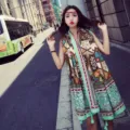 Bohemian ethnic style patterned shawl scarf with tassels for travel and photography - 180x100cm / Green Coffee