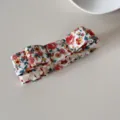 Détail de la texture du tissu floral coloré sur une barrette à cheveux vintage - Floral Rouge Jaune(10#)