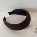 Detailed macro view showing the thick ribbed texture of this elegant coffee brown headband - Coffee Wide Headband