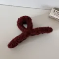 Close-up detail of a minimalist fuzzy brown plush hair claw clip showing its soft texture - Dark Red Plush Claw Clip
