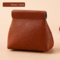 Mini portamonete in pelle marrone con motivo litchi e chiusura a molla per gioielli - Taglia Piccola / Marrone
