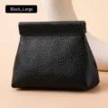 Grande portamonete in vera pelle nera con trama litchi e chiusura automatica a molla - Versione Grande / Nero