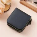 Premium black double-layer genuine leather jewelry storage bag with elegant gold zipper - Black