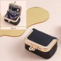 Premium black genuine leather mini jewelry box with kiss-lock and dot lining - Black