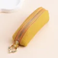 Petit porte-monnaie en cuir véritable jaune avec fermeture éclair dorée et anneau clé - Jaune Citron