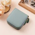 Dusty blue double-layer pebble grain leather jewelry bag with gold zipper for women - Light Blue