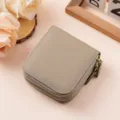 Grey double-layer leather jewelry organizer bag with gold zippers for rings and necklaces - Gray